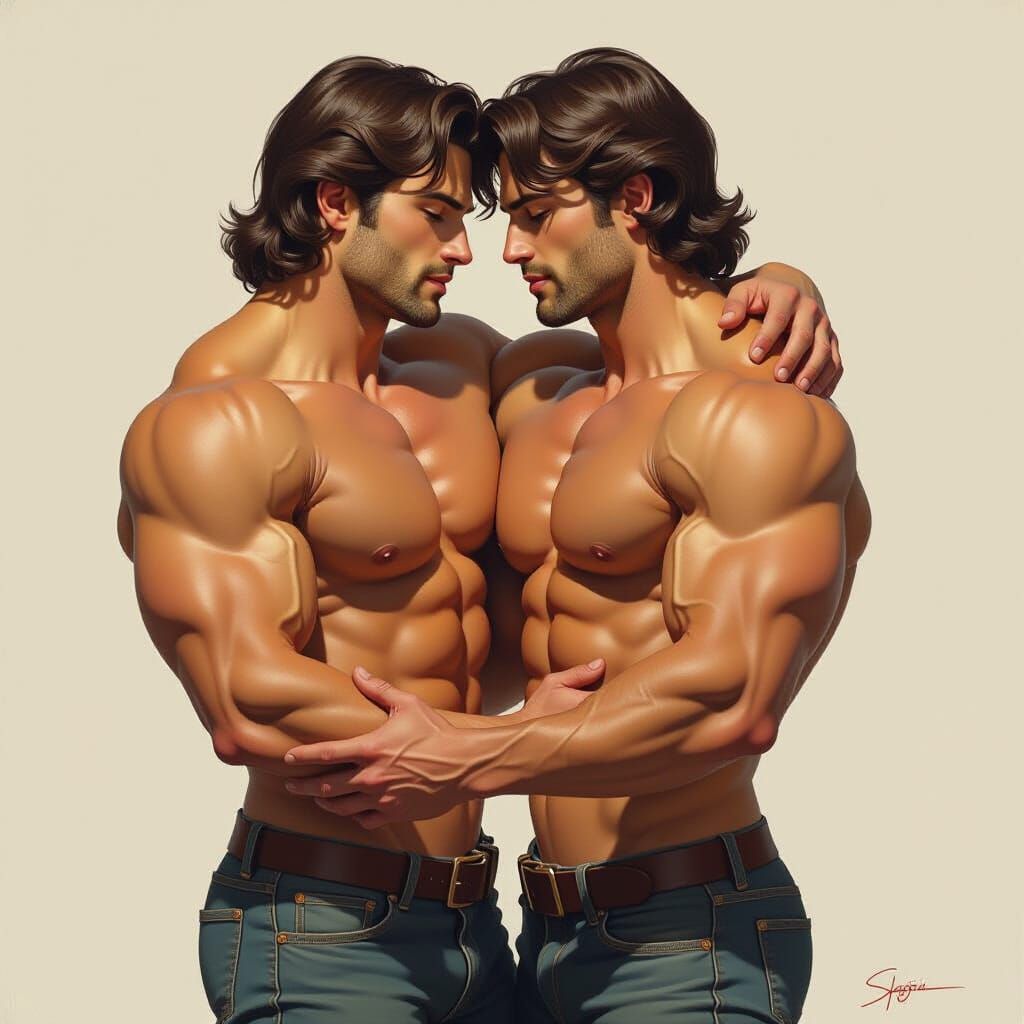 Passionate Embrace: Two Men in Neoclassical Style
