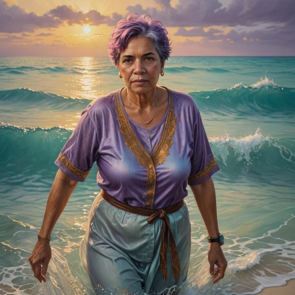Heroic Woman in Bahamas: Hyperrealistic Oil Painting