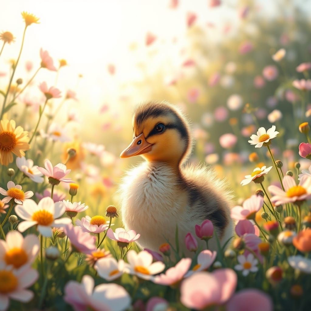 Quacking Ballerina in a Vibrant Floral Wonderland