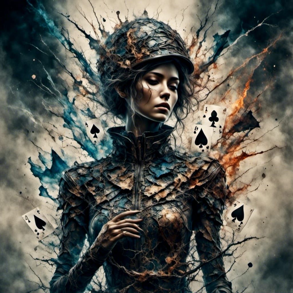 Futuristic Soldier on Playing Card in Hyperrealism