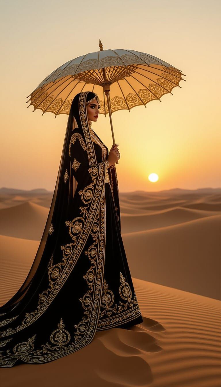 Bedouin Queen in Desert Twilight: Baroque Portrait
