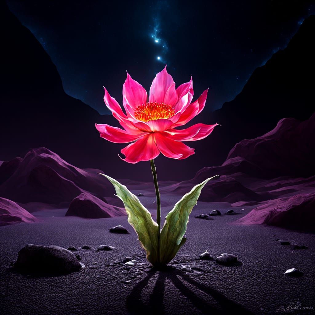 Vibrant Flower in Barren Desert: Fantasy Art