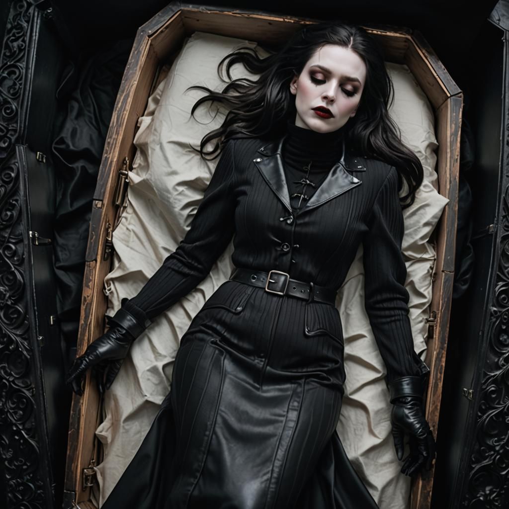 Gothic Vampire Woman Sleeping: Hyper-Realistic Photography