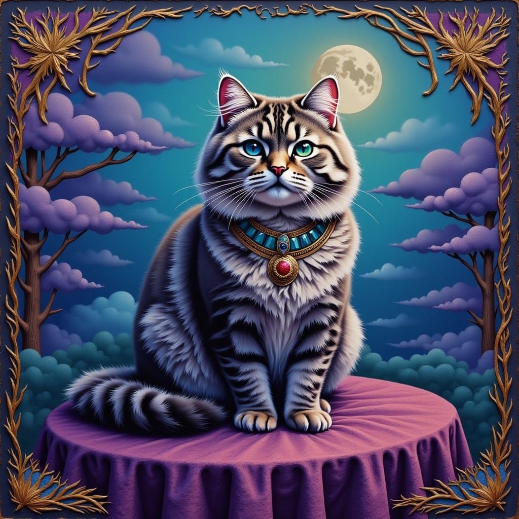 Persian Cat with Jeweled Collar in Art Nouveau Style