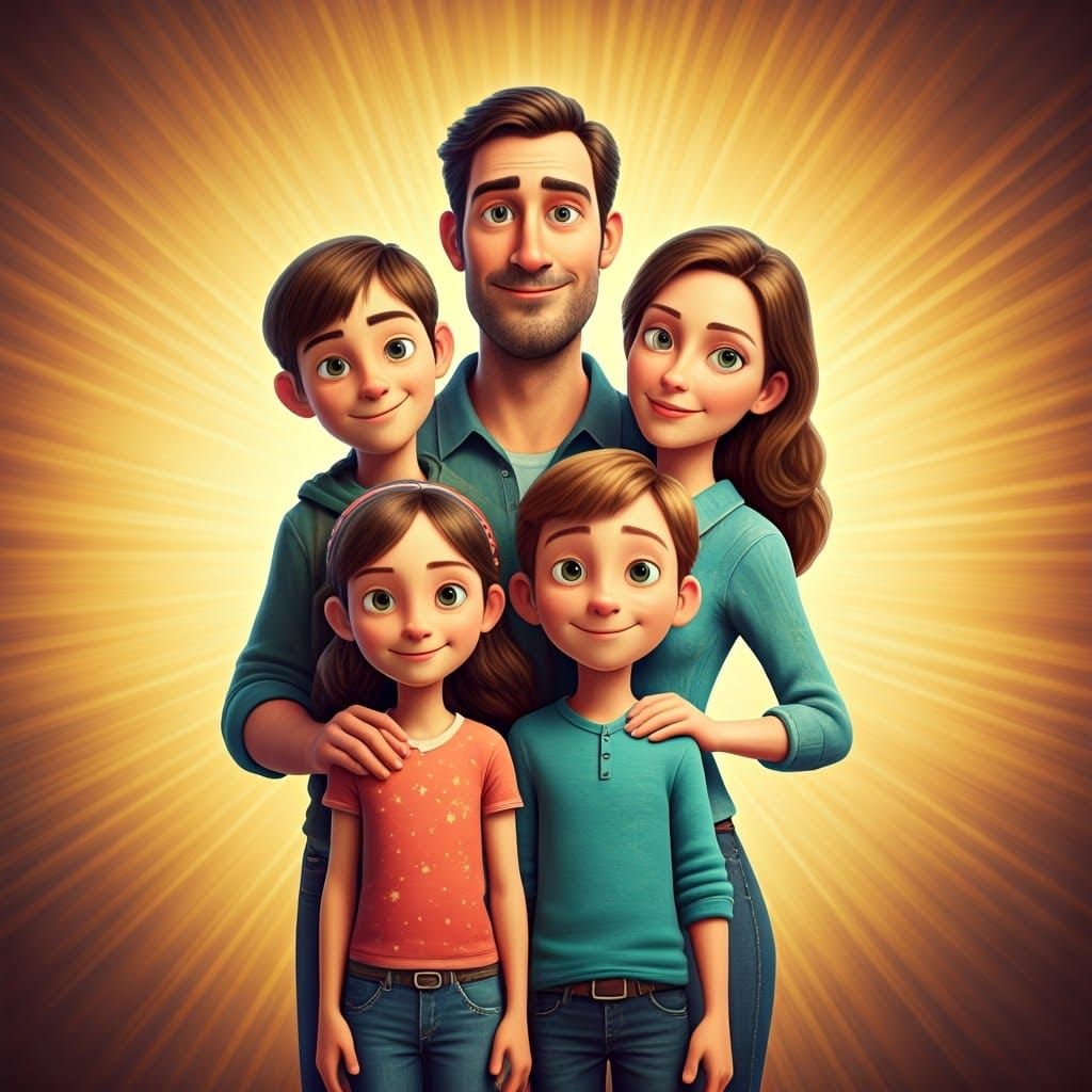 Loving Family Scene with Vibrant Children in a Fantastical W...