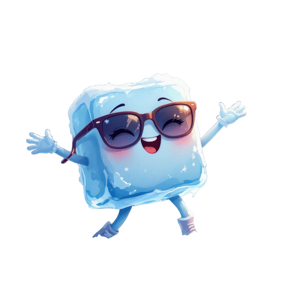Cute Ice Cube Girl in Sunglasses Throwing Snowflakes