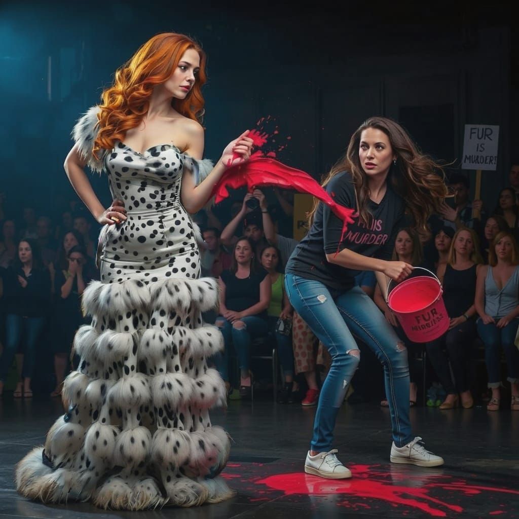 Feminine Model Defies Fur Protest in Dramatic Chiaroscuro Sc...