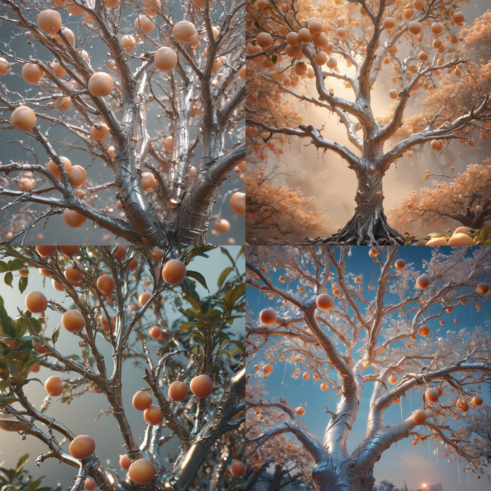 Silver Alien Tree with White Peach Fruit