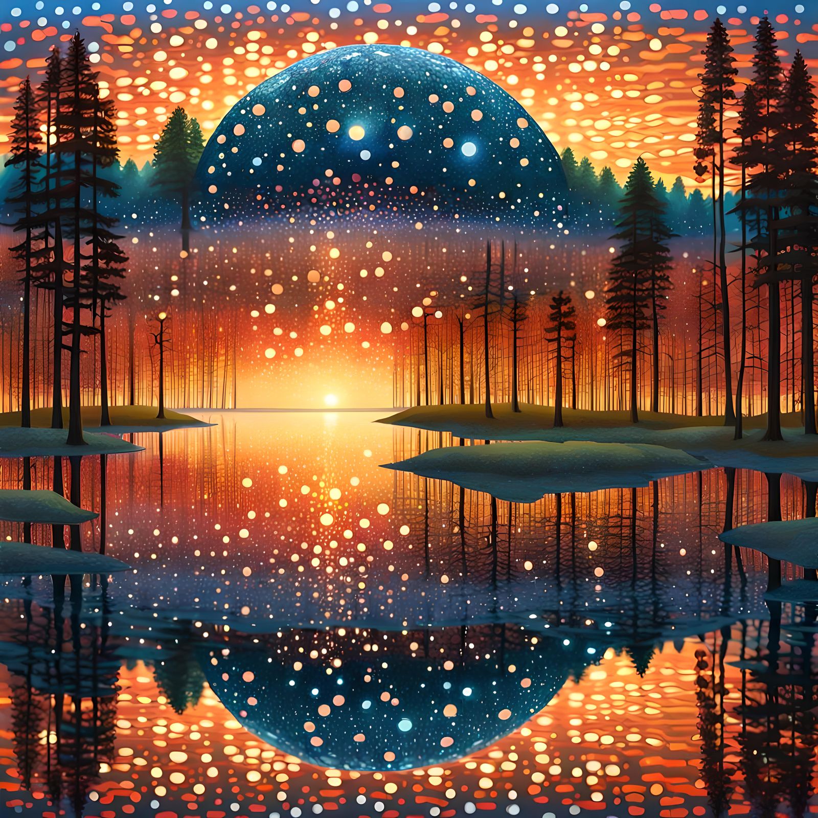 Sparkling Sunset Forest in Art Nouveau Style