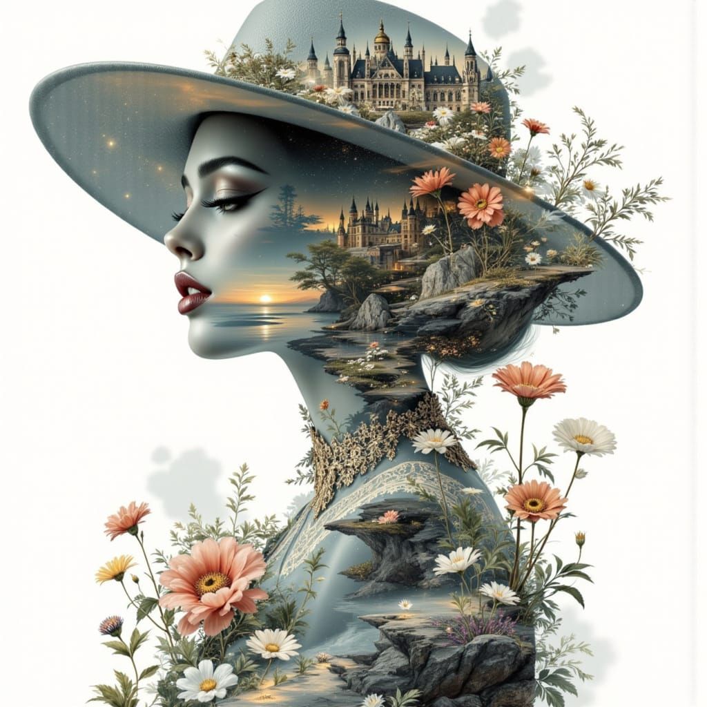 Elegant Double Exposure Portrait in 1930s Style