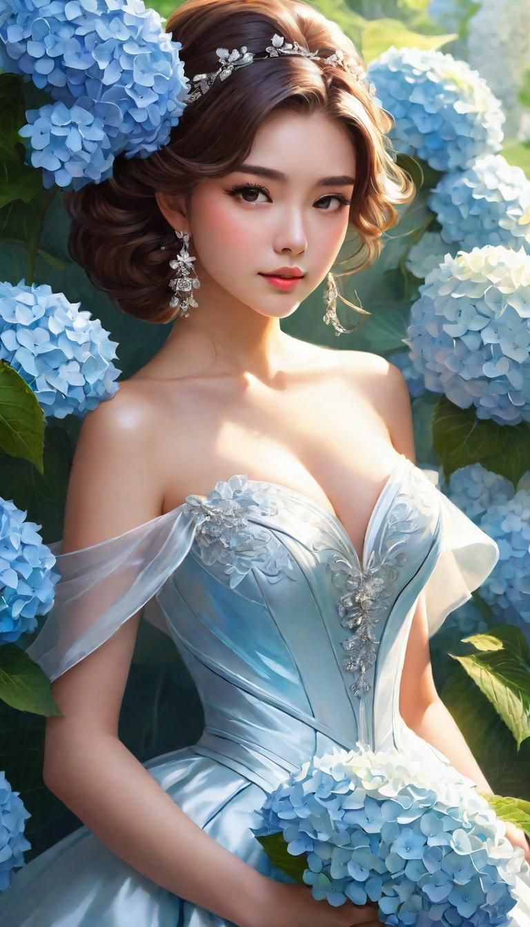 Anime Princess with Painterly Shading and Floral Dress