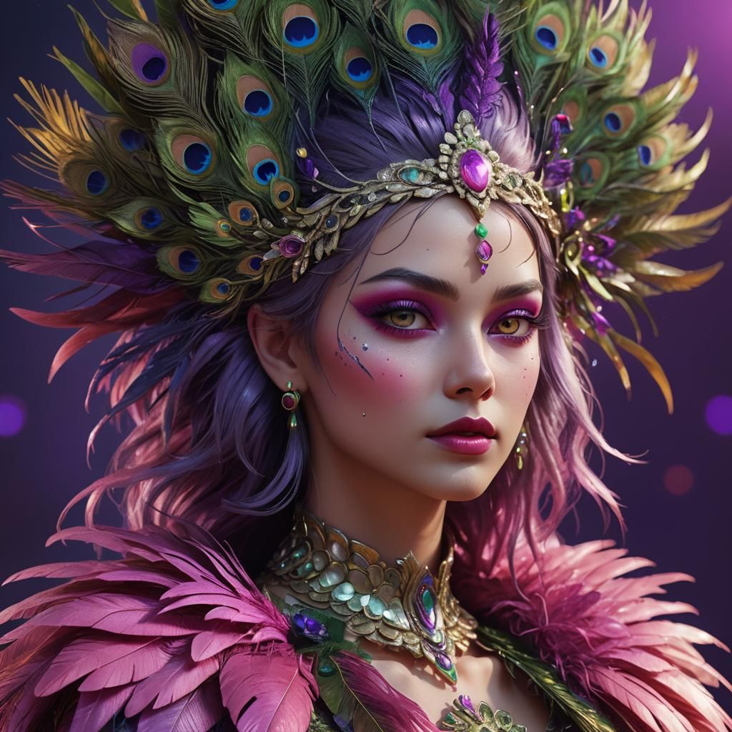 Peacock Haired Woman: 3D Game Portrait