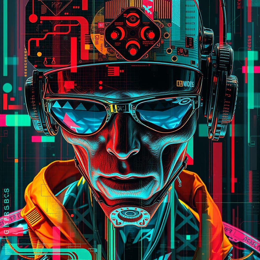 Dystopian Glitchcore Scene in Digital Hyperrealism