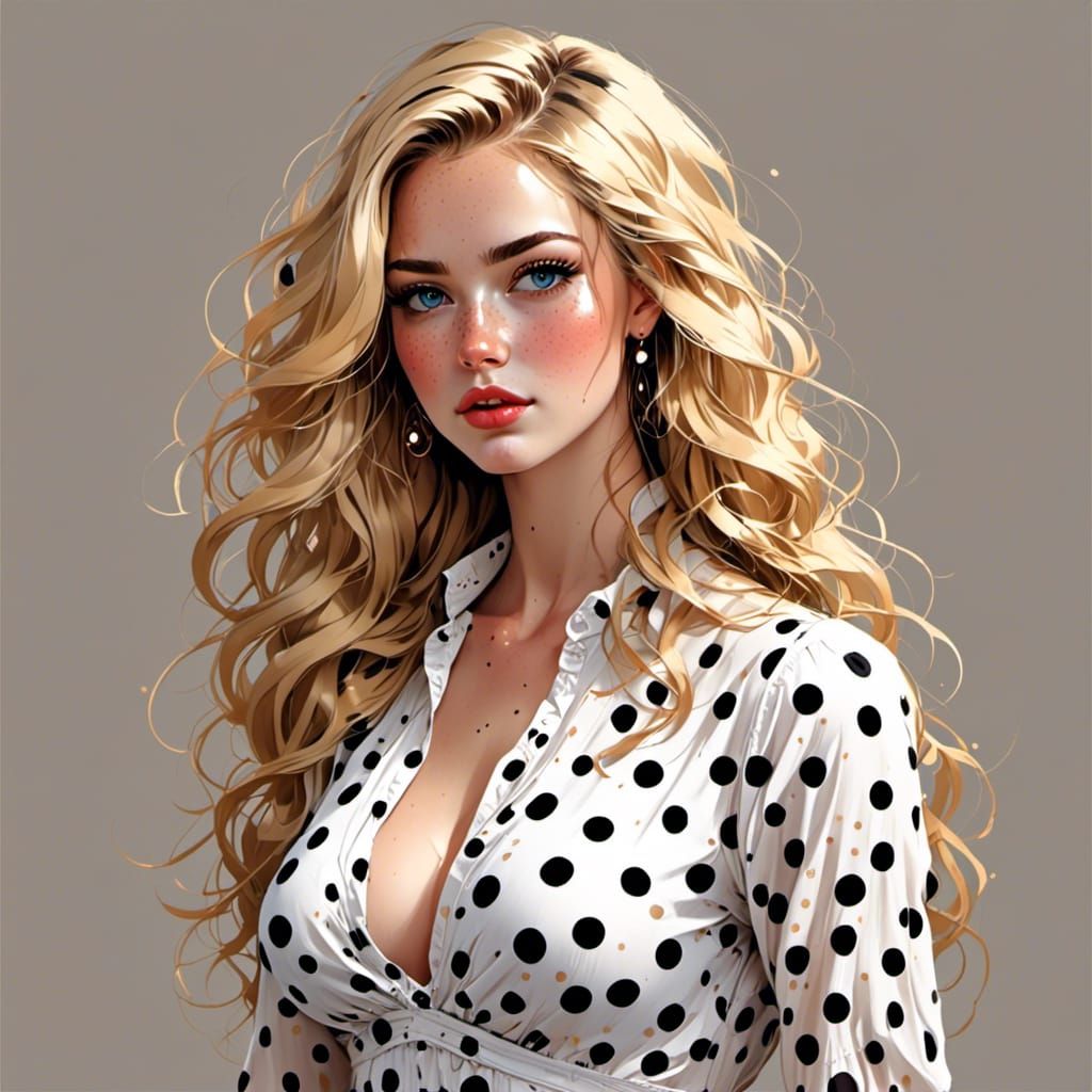 Woman with Polka Dot Hair and Gown