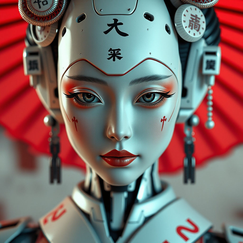 Realistic Robotic Geisha Portrait in 4K