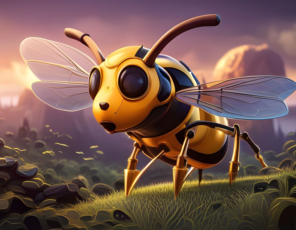 Hyper-Realistic Mechanical Bee Illustration