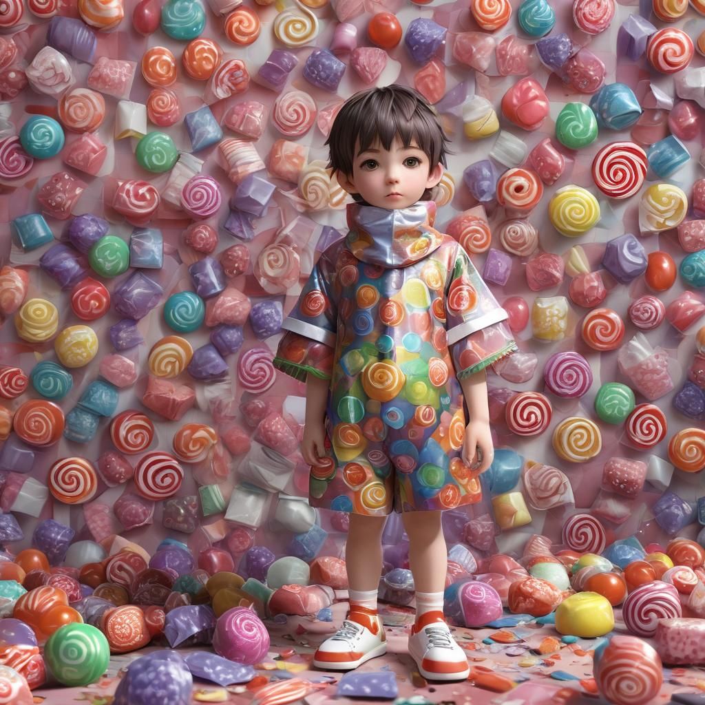 Cute Anime Boy in Candy Costume, Digital Art