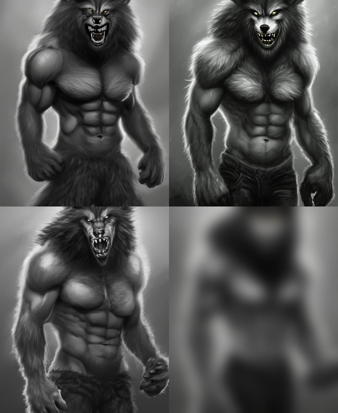 Grinning Werewolf Lycanthrope Portrait in Razorpunk Style