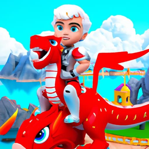 ryder from the paw patrol is a targaryen, riding a dragon above adventure bay