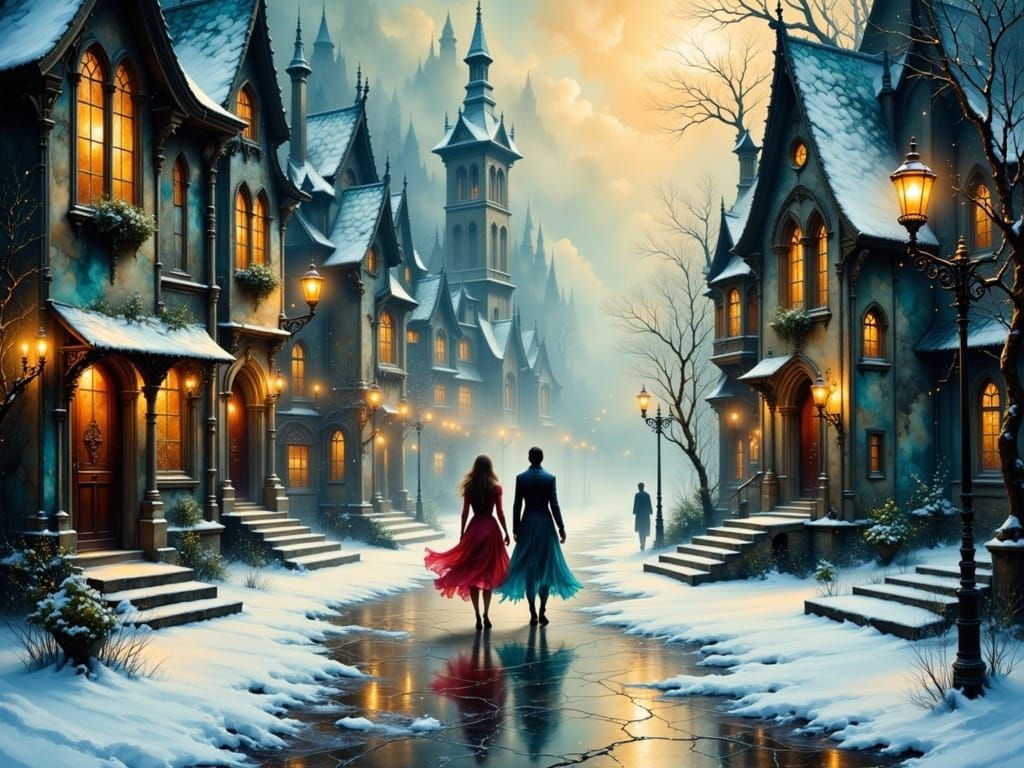 Ethereal Figures in Gothic Christmas Dreamscape