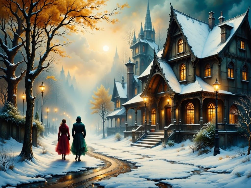 Ethereal Christmas Scene in Gothic Setting