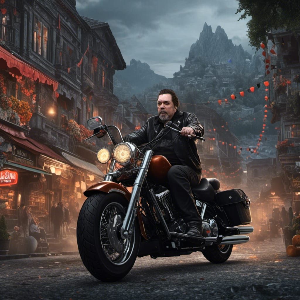 Rider on Harley Davidson in Detailed Matte Painting