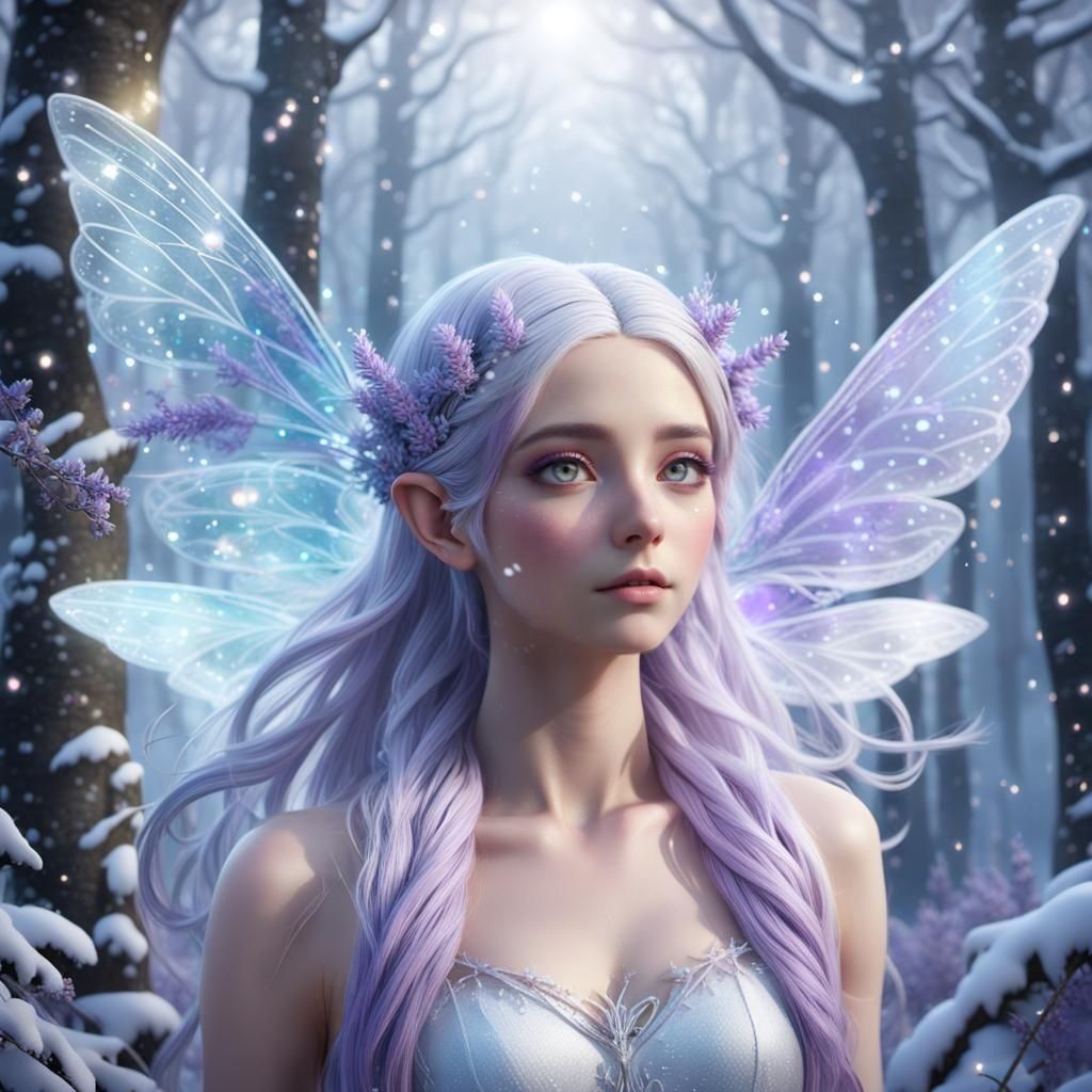 Winter Fairy in Snowy Forest, Photorealistic Art