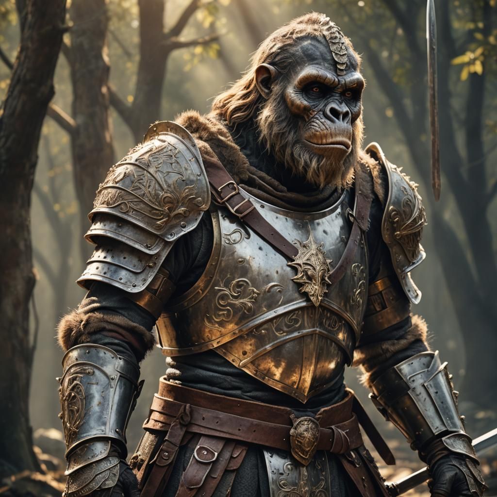 Medieval Ape Warrior in Photorealistic Digital Art
