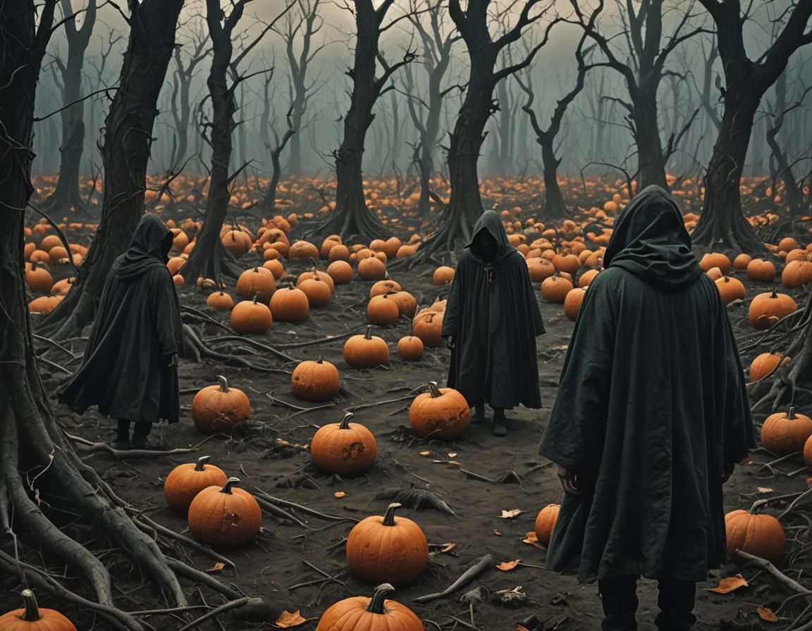 Cursed Pumpkin Patch in Dead Forest: Digital Matte Painting