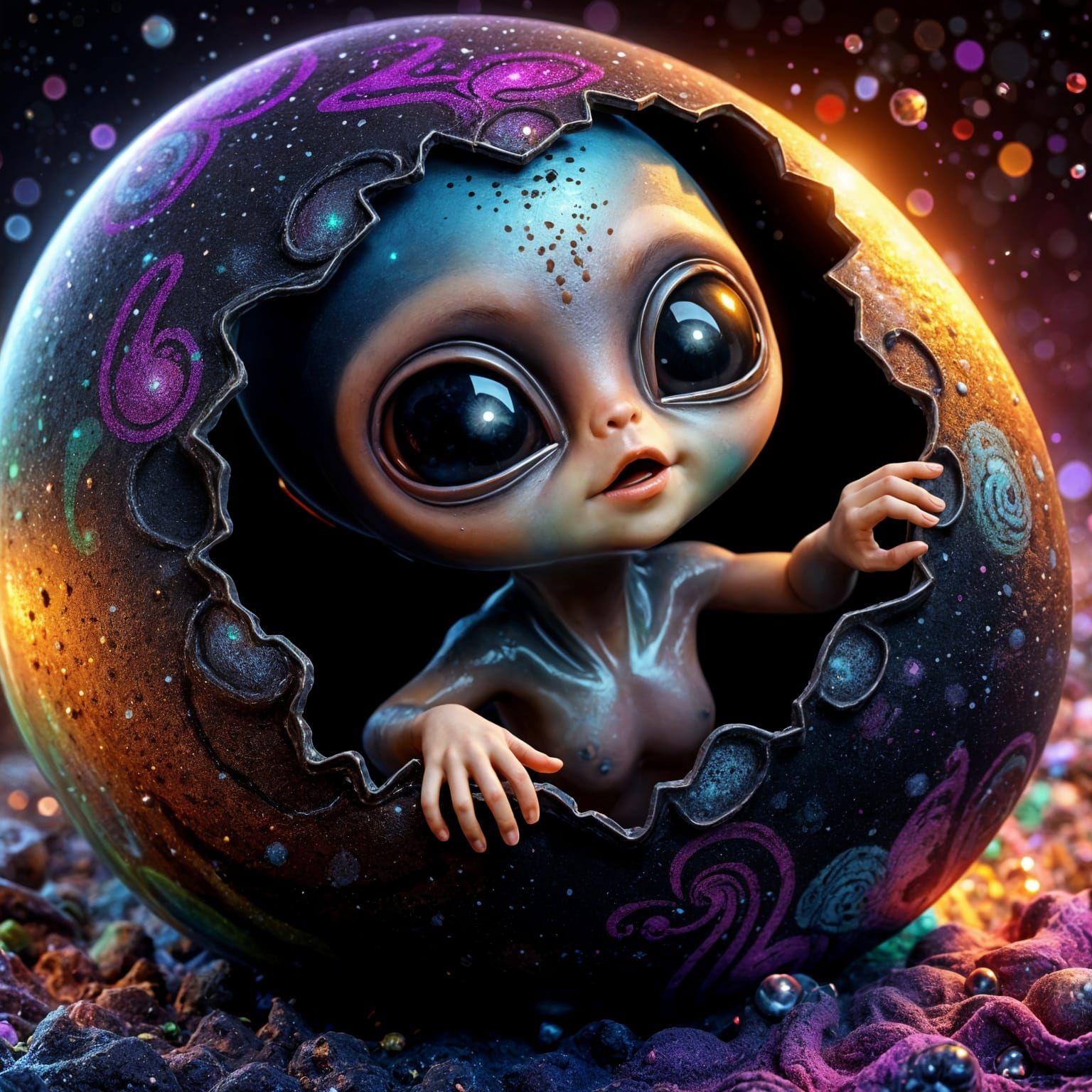 Cute Freshly Hatched Alien Smiles