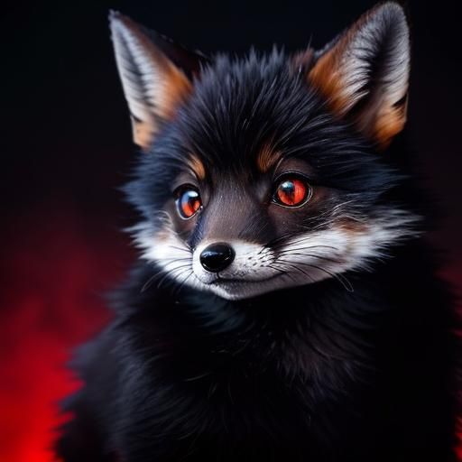 Adorable Black Fox Cub Portrait in Winter Scene