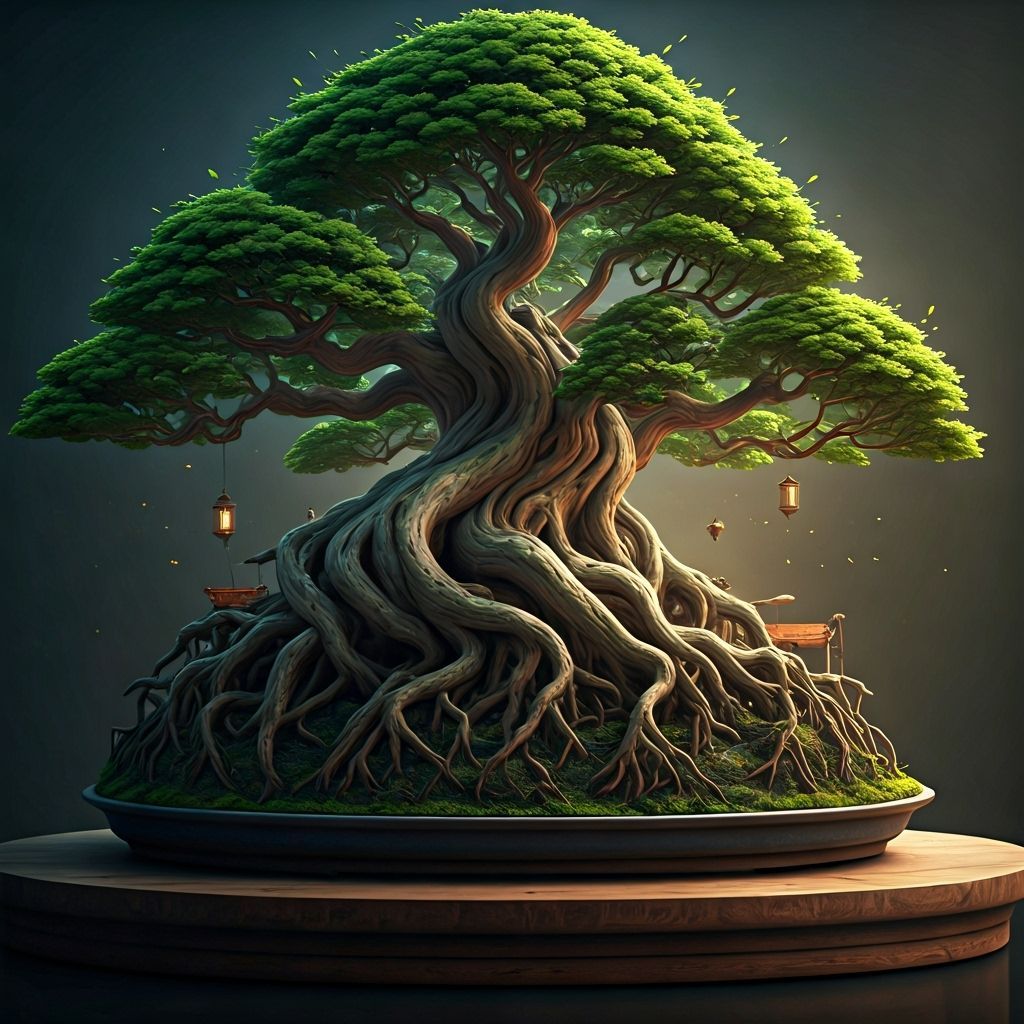 Epic Bonsai Tree Constructed from Wooden Blocks