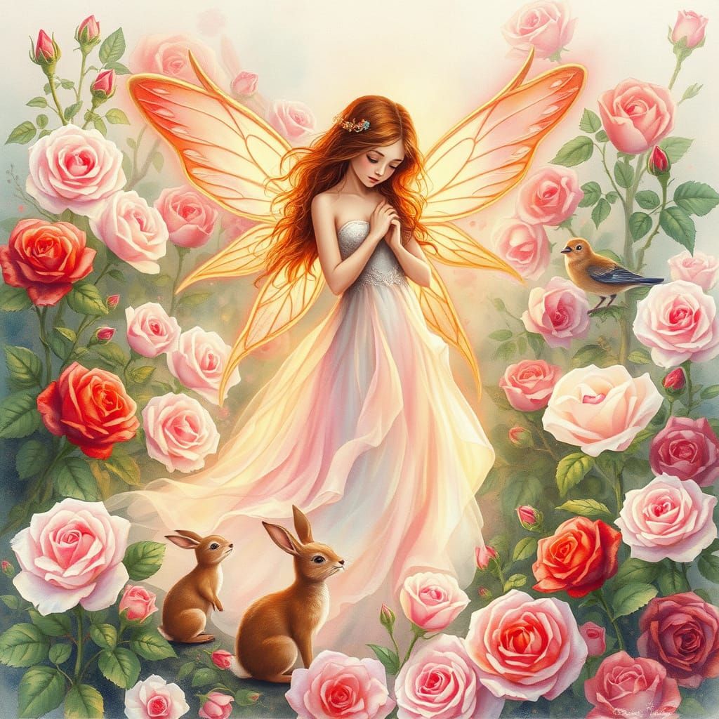 Ethereal Love Fairy in Vibrant Garden Scene