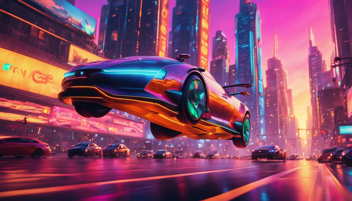Flying Car in Cityscape, Digital Matte Painting