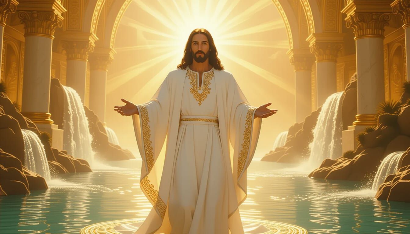 Divine Figure in Golden Realm of Light