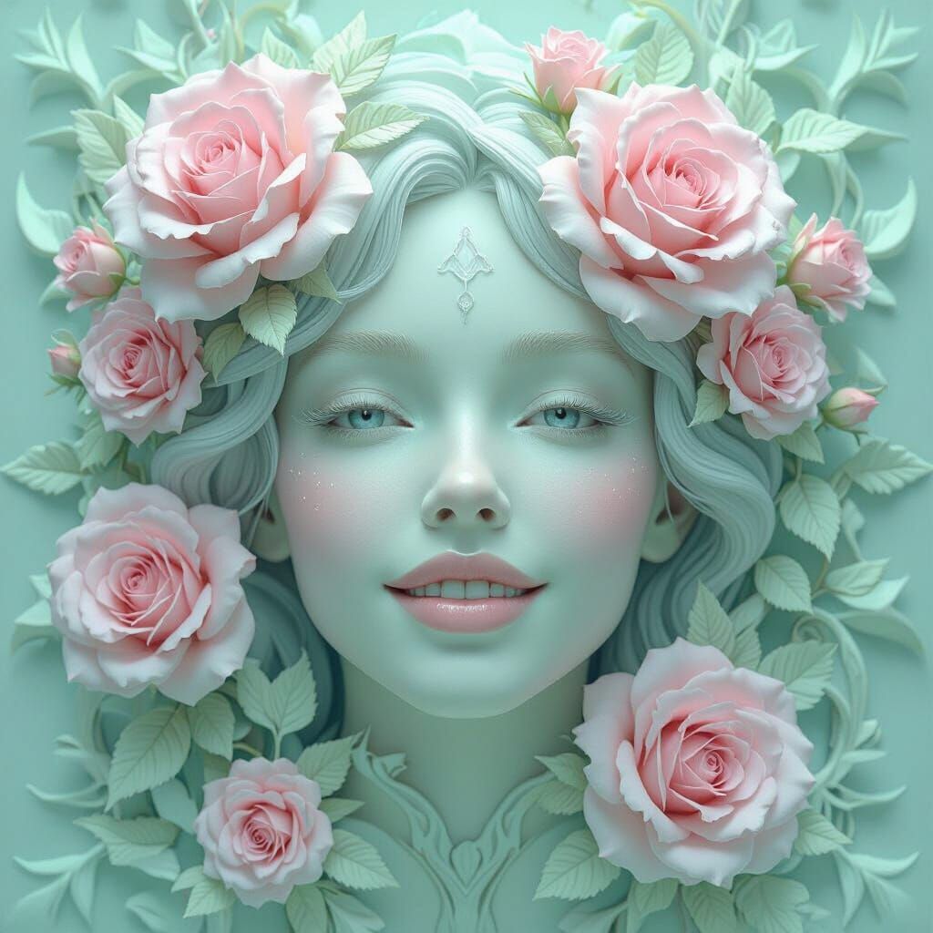 Mystical Being Portrait with Bioluminescent Flora