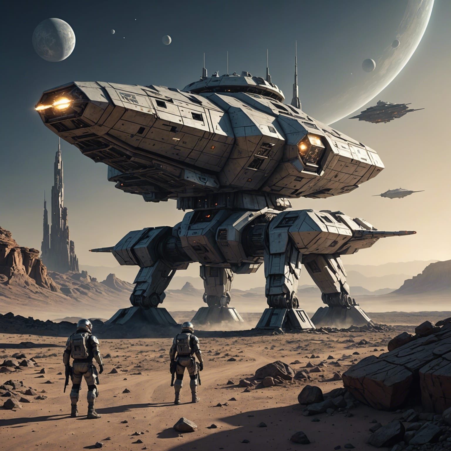 Futuristic Spacecraft on Barren Planet: Conceptual Art