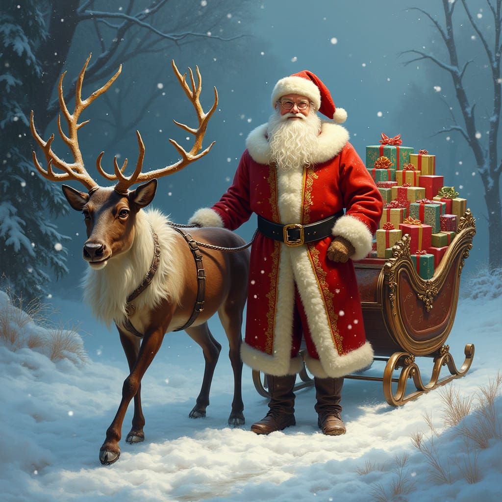 Santa Claus in a Cozy Winter Wonderland Scene