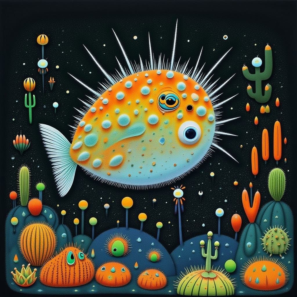 Whimsical Watercolour Pufferfish Amidst Sea Mines