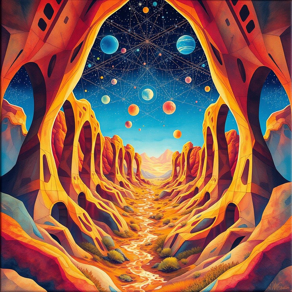 Orogenic Landscape in Alex Grey Inspired Style