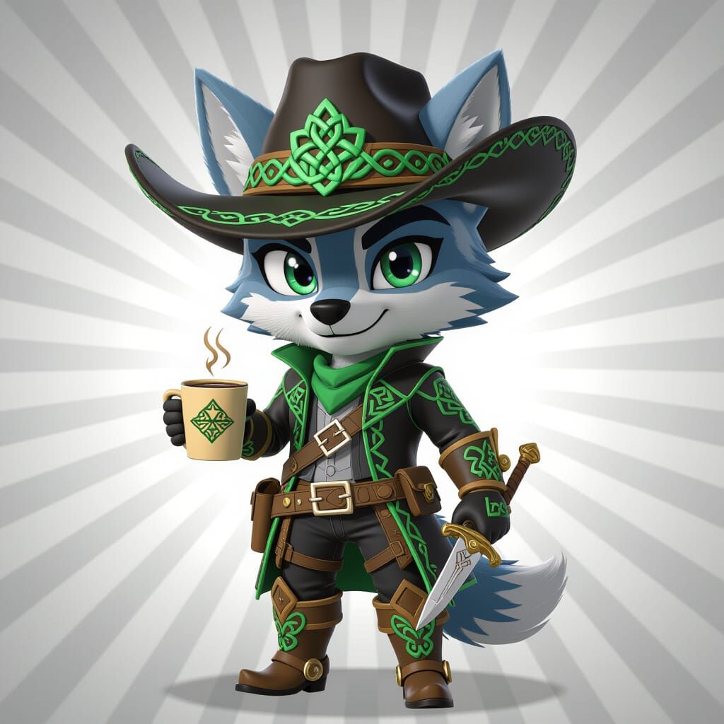 Chibi Wolf Cowboy with Steampunk Elements, 3D Art