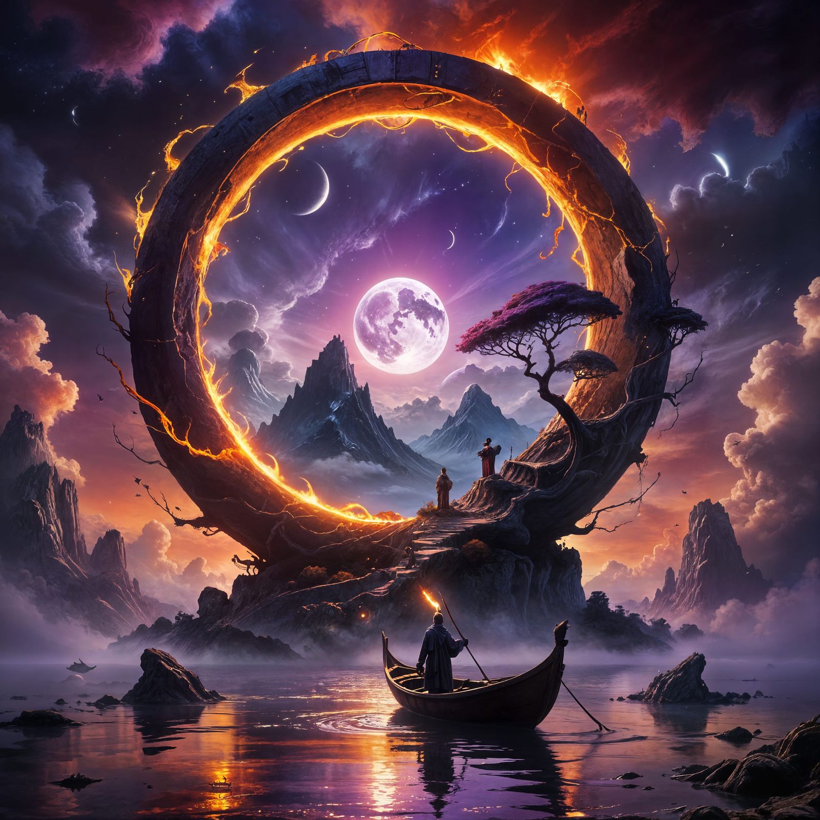 Surreal Ancient Stargate in Cloudscape with Bonsai and Light...