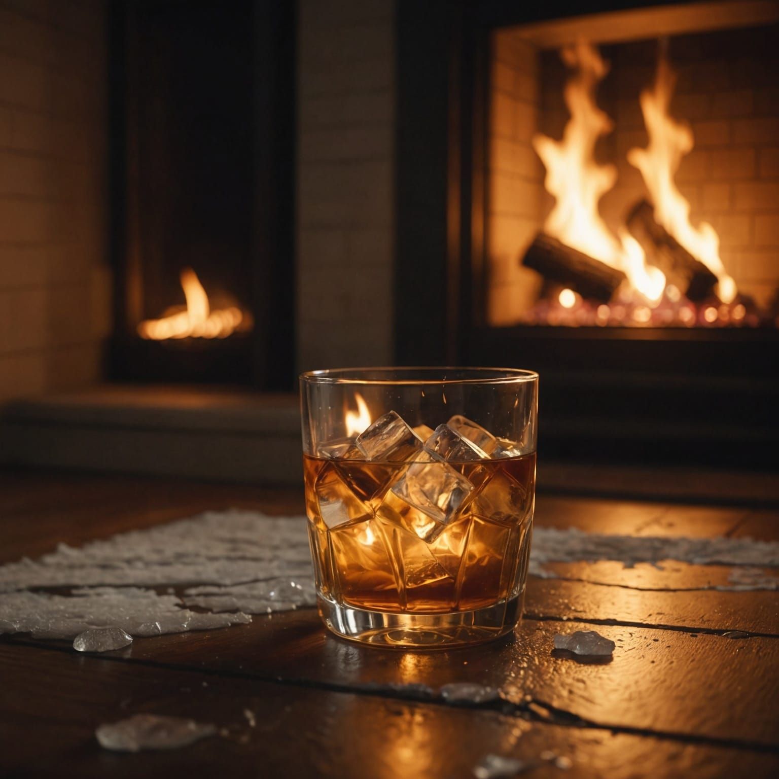Cozy Fireplace Through Glass in Golden Hour Light