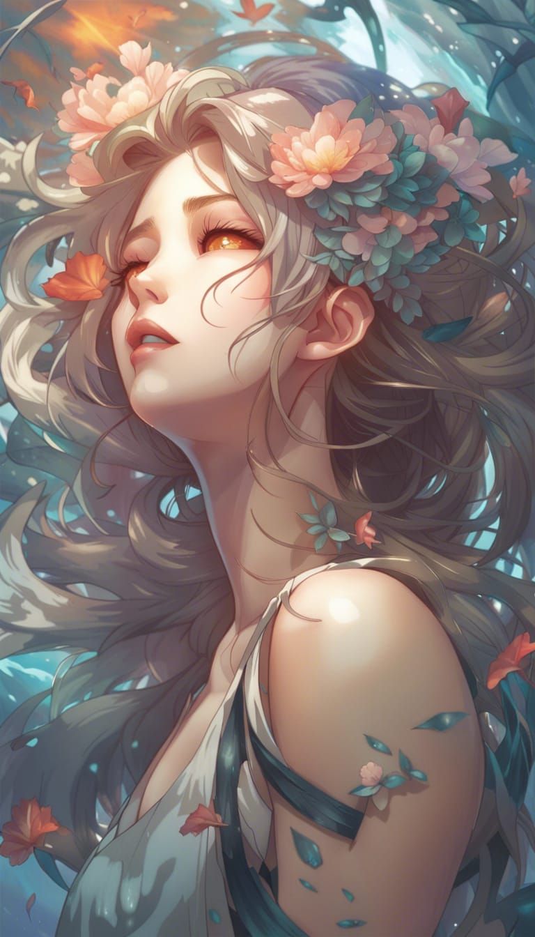 Anime-Style Nymph Portrait in Dynamic Lighting