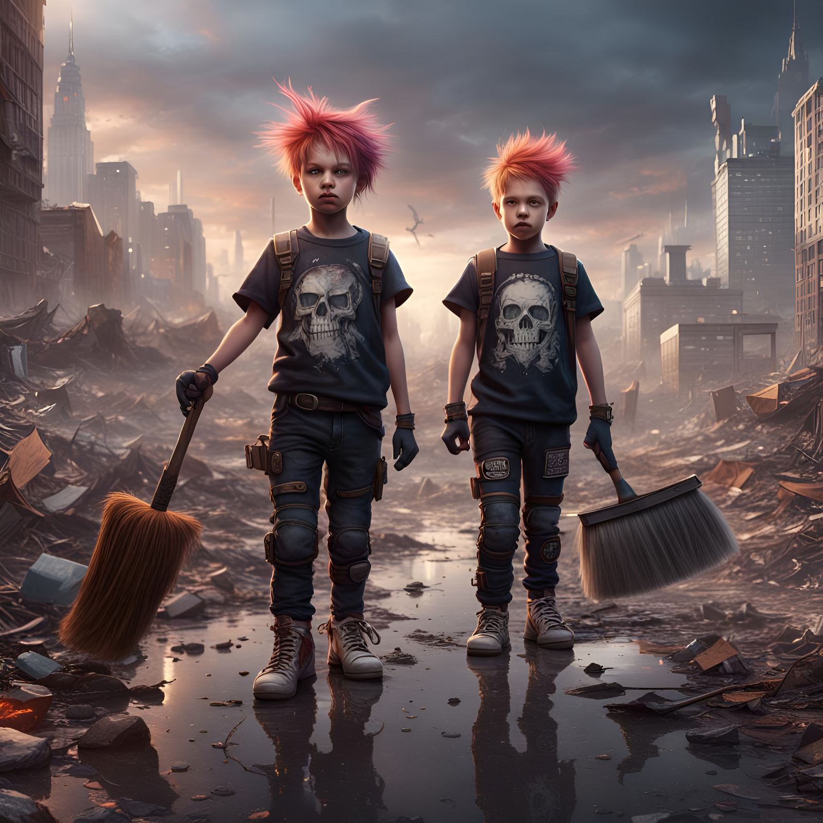 Punk Rockers Cleaning Earth: Digital Art
