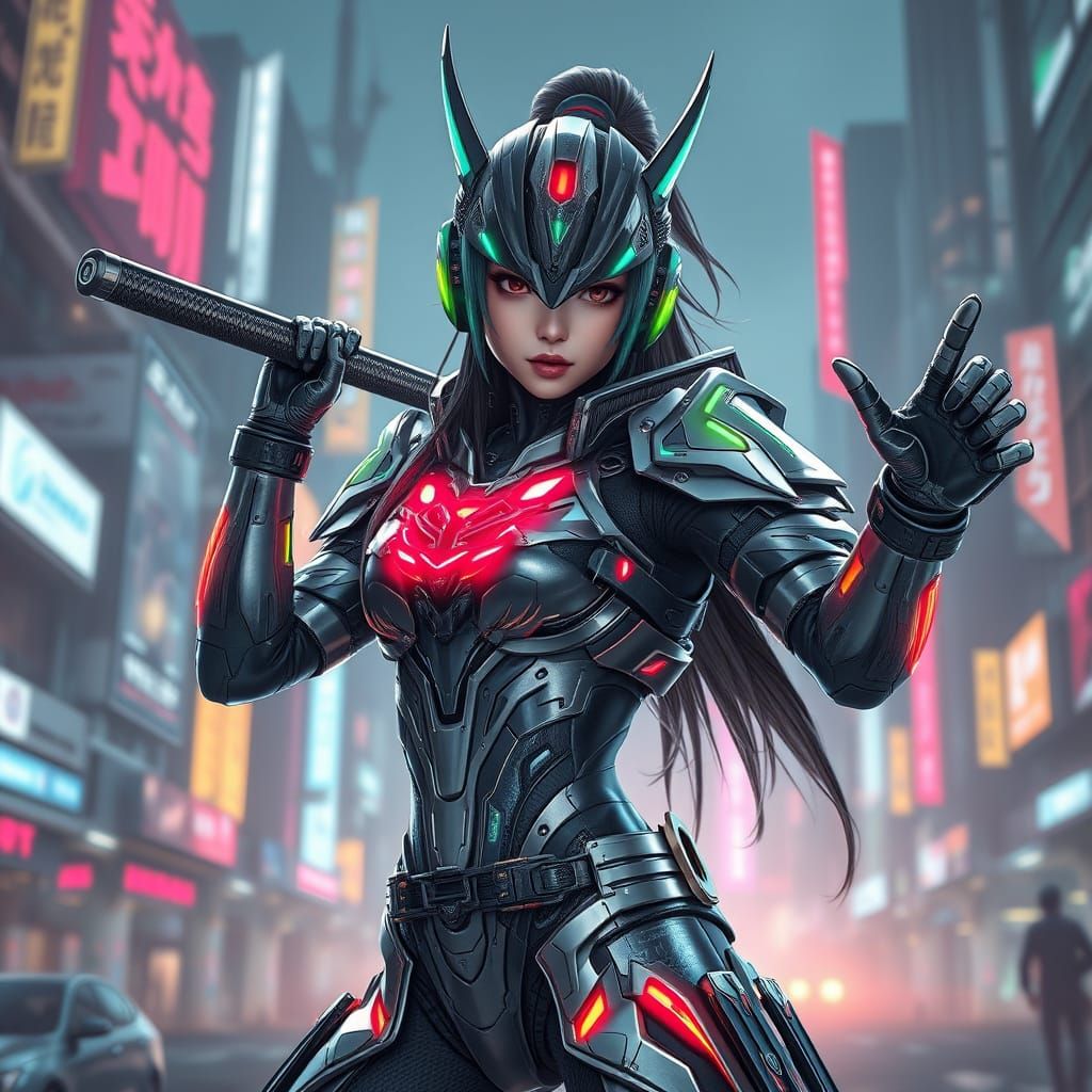 Cyberpunk Female Warrior in Futuristic Armor