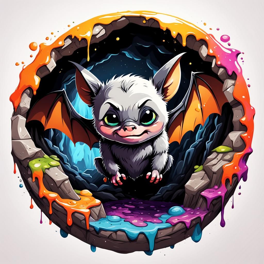 Cute Sleeping Bat Vector Logo in Graffiti Art