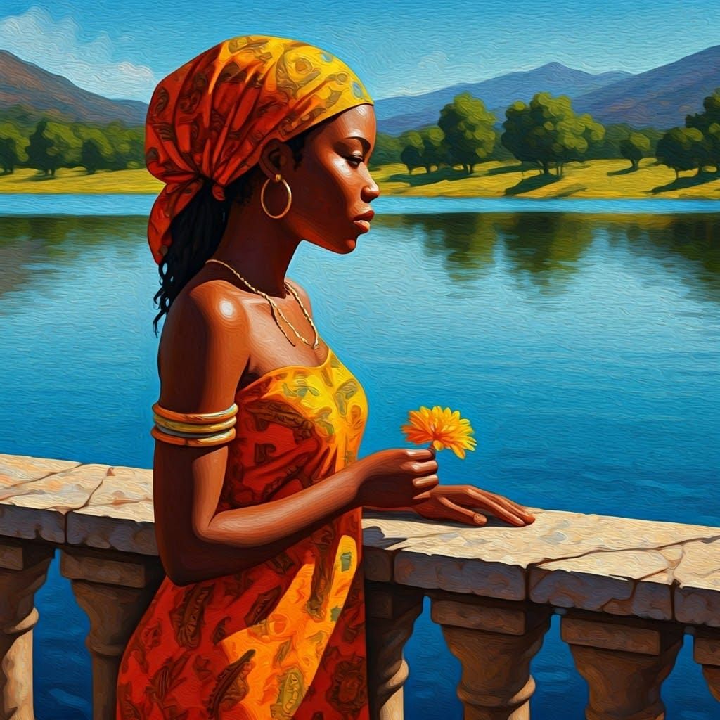 Zambian Woman in Vibrant Folk Art Oil Painting Style