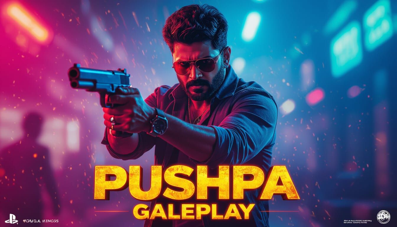 Intense Game Poster of Action Hero in Neon Style