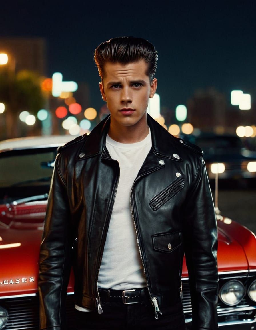 Greaser with Classic Car in Cinematic Style